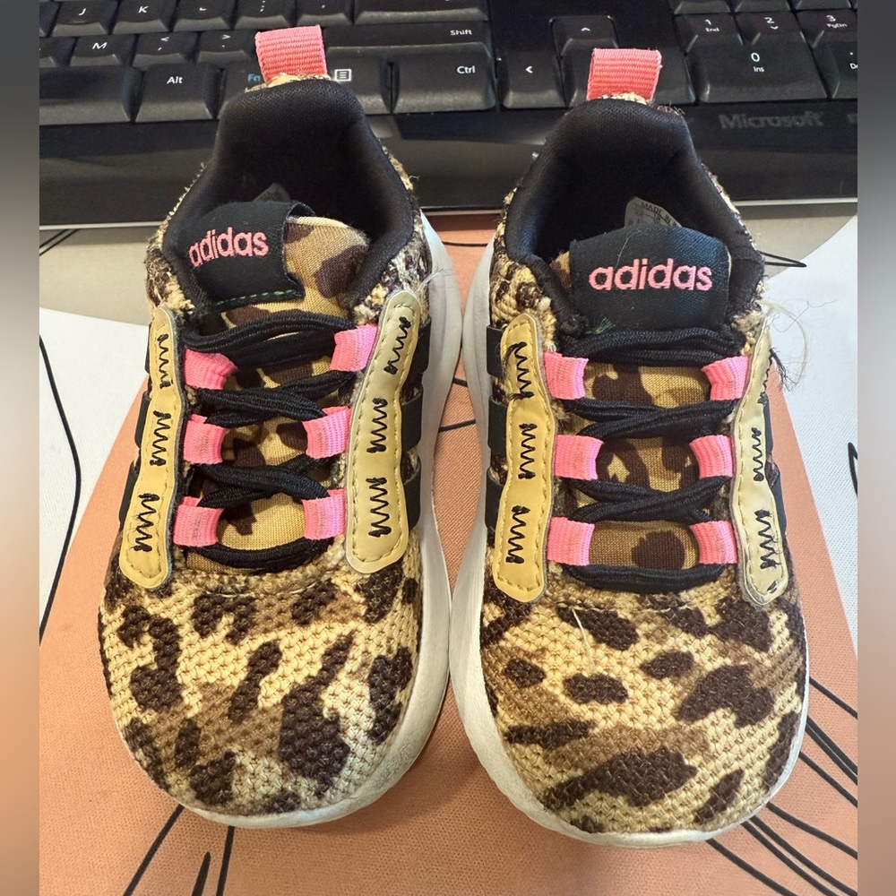 Adidas Kids Sneakers with Leopard Print and Pink Highlights